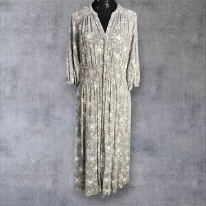 Caslon Women's Floral Print Midi Dress Size M Gray Pink‎ Boho Peasant Style